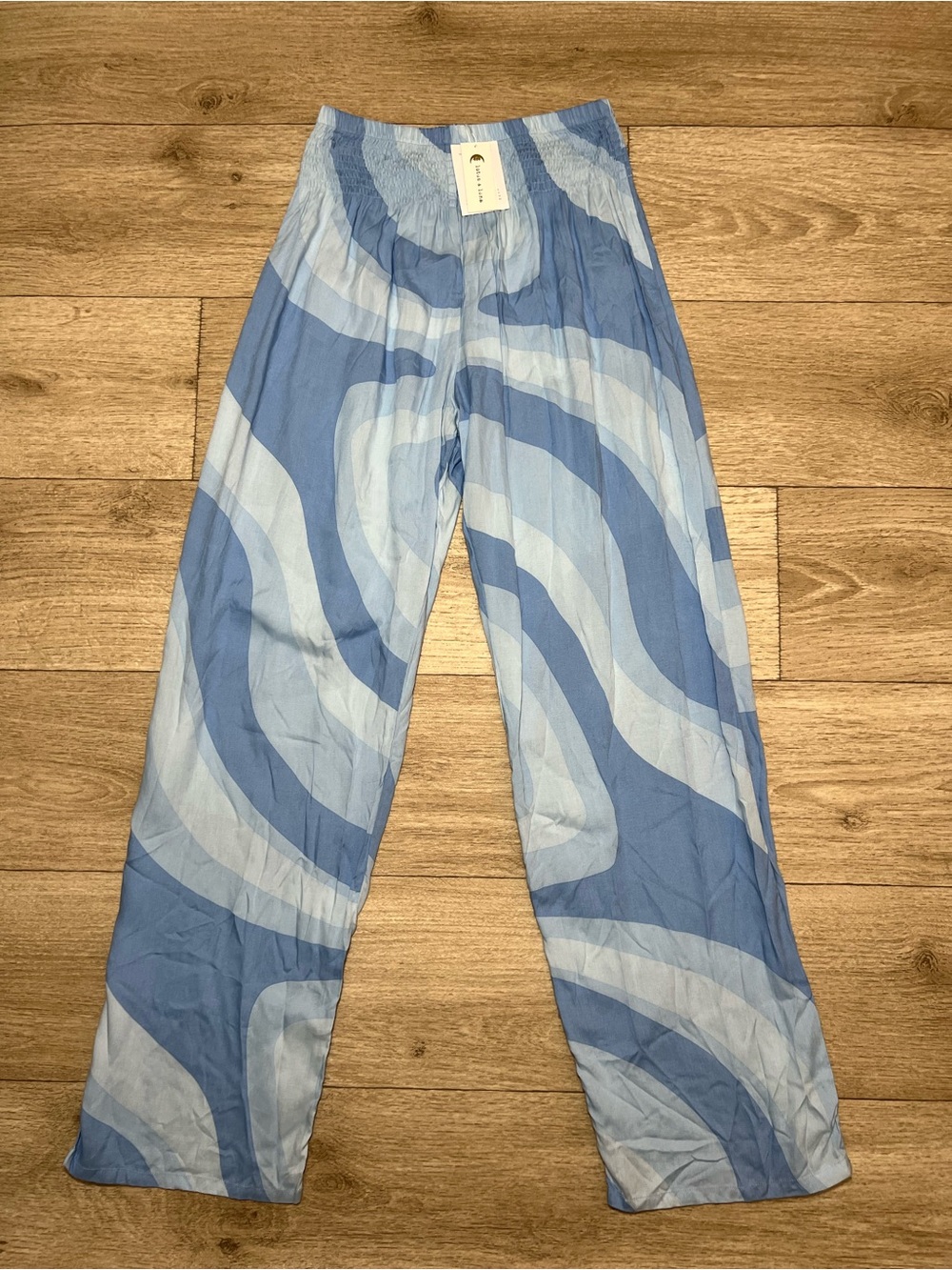 Lotus & Luna Blue Lagoon Swirl Wide Leg Pants Size S/M (26x32)